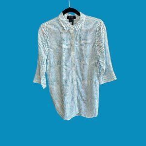 FDJ French Dressing Aqua Blue Polka Dot Tunic Length Breezy Shirt Size 6